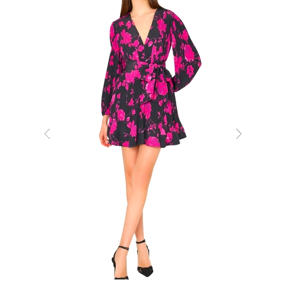 NWT Milly Liv Amarilla Rose Pleated V-Neck Mini dress Size 12 - Picture 1 of 11